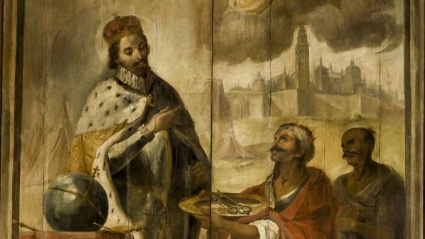 Tabla que muestra a Axataf entregando a Fernando III las llaves de Sevilla, una ciudad que conquistó una década después de Córdoba