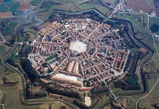 Vista aérea del municipio de Palmanova, en Italia.