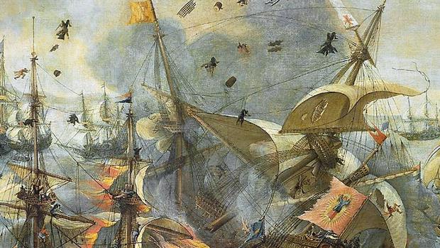 Detalle del cuadro la Batalla de Gibraltar, de Hendrick Cornelisz Vroom