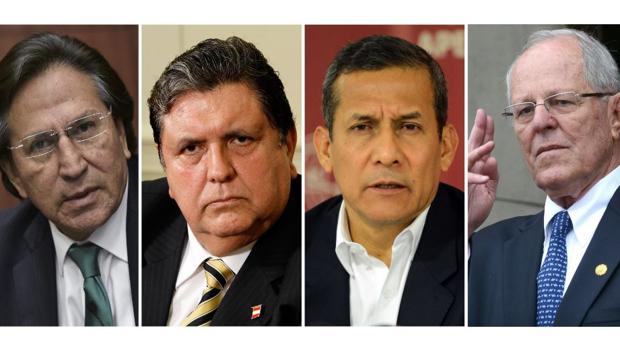 De izquierda a derecha, Alejandro Toledo, Alan García, Ollanta Humala y Pedro Pablo Kuczynski