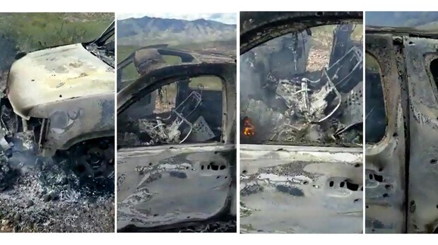Imágenes del coche incendiado donde murió una familia mormona
