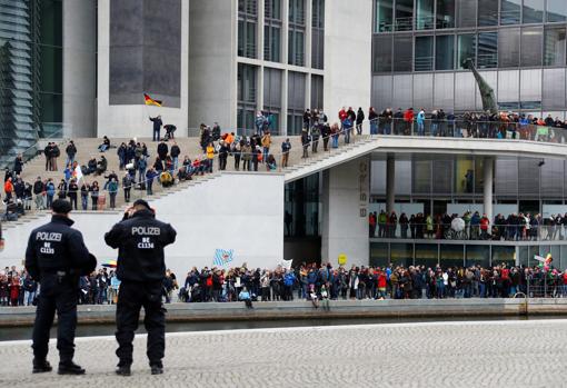 Protesters outside the Reichstag in Berlin