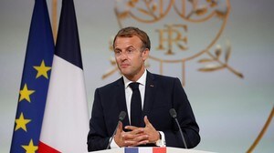 El presidente francés, Emmanuel Macron, este lunes durante un acto en el Elíseo