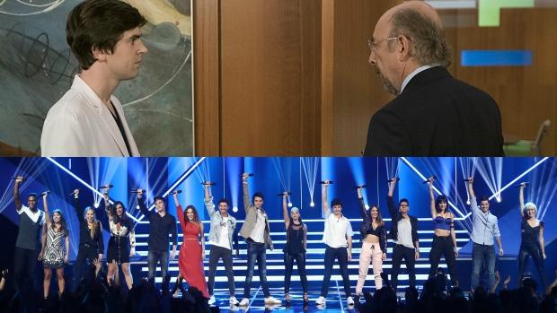 Episodio 13 de «The Good Doctor» (arriba) y actuación grupal de la Gala 1 de «Operación Triunfo 2018» (abajo)
