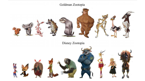 Los personajes de Golman y los de Disney