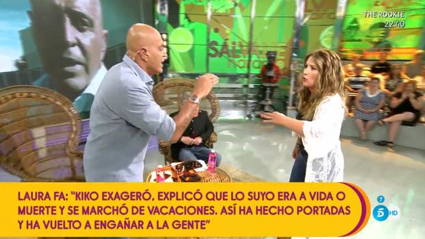 Kiko Matamoros y Laura Fa en su enfrentamiento en «Sálvame»