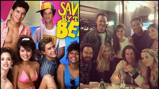 A la izquierda, el elenco de «Salvados por la campana» hace tres décadas; a la derecha, en la actualidad