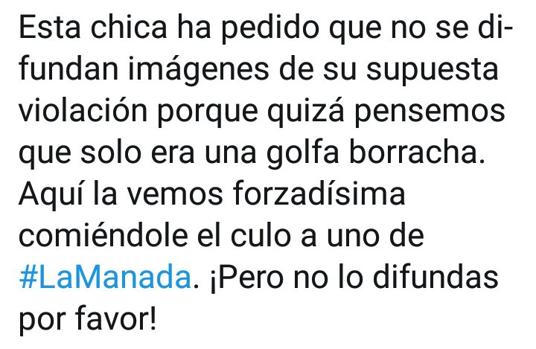 Una captura de un usuario en Twitter difundiendo información sobre la víctima de «La Manada»