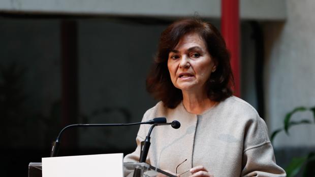 Carmen Calvo, vicepresidenta y ministra de Igualdad, durante su intervención