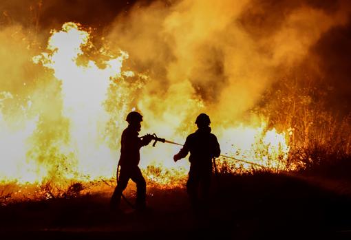 Bomberos trabajan en la extinción de uno de los fuegos declarados este verano