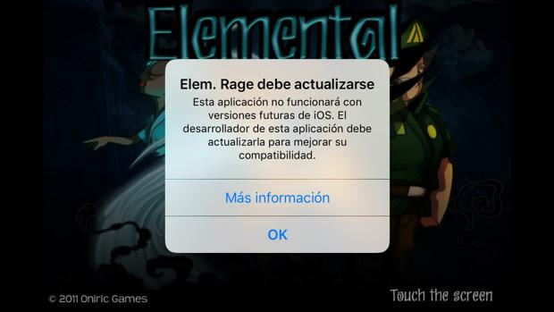 Alerta que aparece en determinadas aplicaciones no actualizadas
