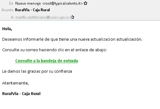 Un correo de «phishing» en el que los atacantes se hacen pasa por Caja Rural