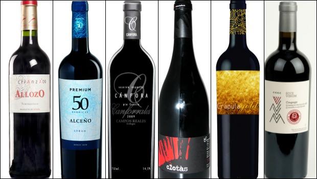 De izquierda a derecha, Allozo, Alceño Premium 50 Barricas, Cánfora, Clotàs, Crápula Gold y Ecce Vinum Coupage