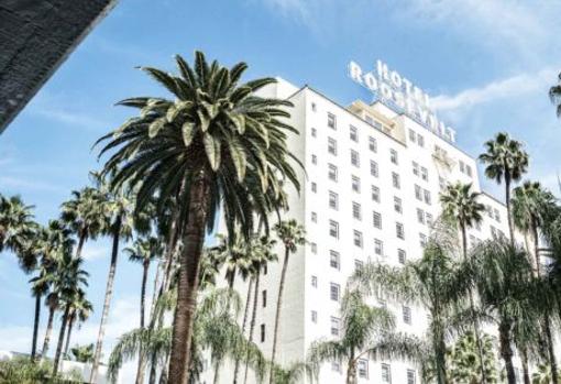 Fachada del Hotel Roosevelt. Detrás de las letras gigantes estaba el ético donde se citaban Gable y Lombard